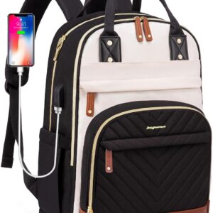Laptop Backpack for Women Bag - 15.6 inch Work Travel Backpack with USB Charger College Bookbag Waterproof Business Computer Backpack Anti-theft Casual Backpacks for Nurse Teacher Beige Black Brown